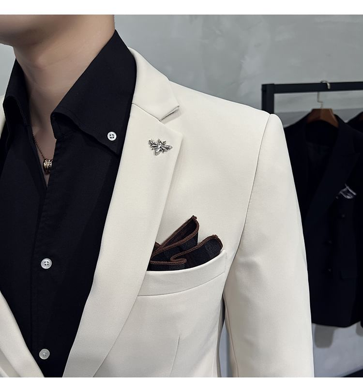 Blueforce - Set: Effen blazer met één knoop + Hoge taille rechte broek