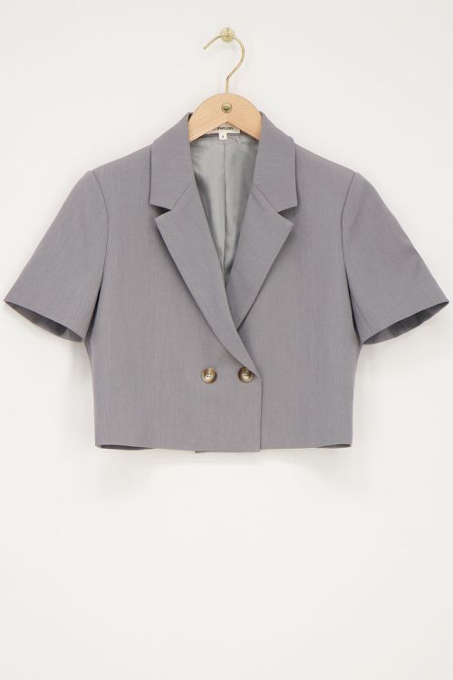 Grijze cropped blazer met korte mouw
