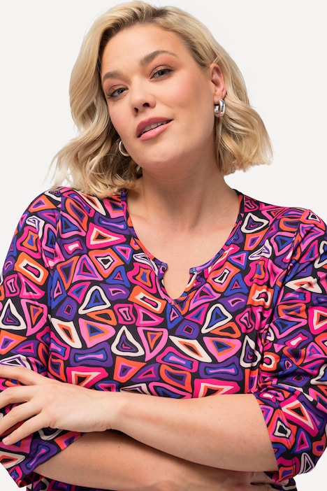Longshirt, gemustert, Tunika-Ausschnitt, 3/4-Arm