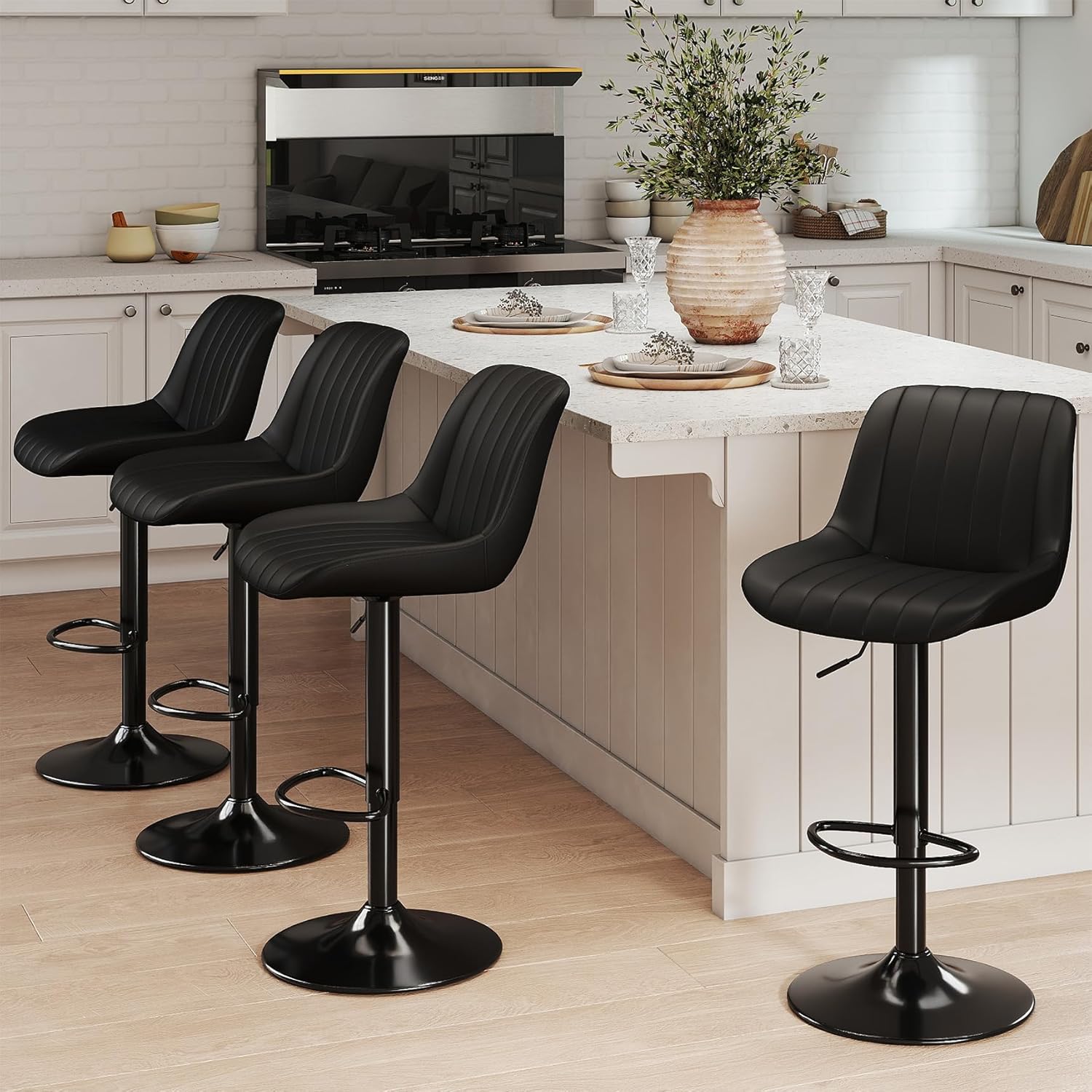 Youhauchair Barhocker 2er Set, Drehbare Barhocker mit Lehne, Höhenverstellbar aus PU-Leder, Moderner Barstuhl Küchenhocker Bar Hocker Bar Stool, Schwarz