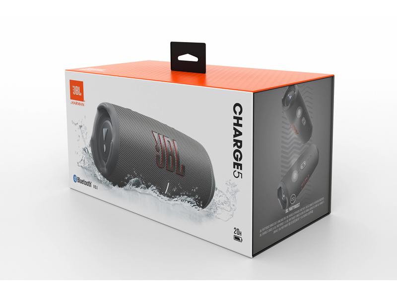 JBL Bluetooth Speaker Charge 5 Grau Tragbarer wasserdichter Lautsprecher mit Powerbank