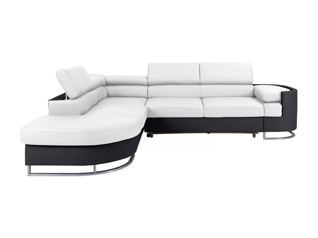 Canapé d'angle gauche convertible en simili blanc et noir MYSEN II