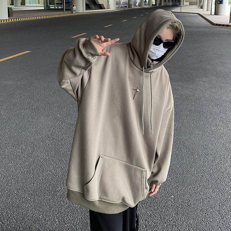 Bay Go Mall - Hoodie met opstaande kraag en tweedelige effen sterrenaccent en rits