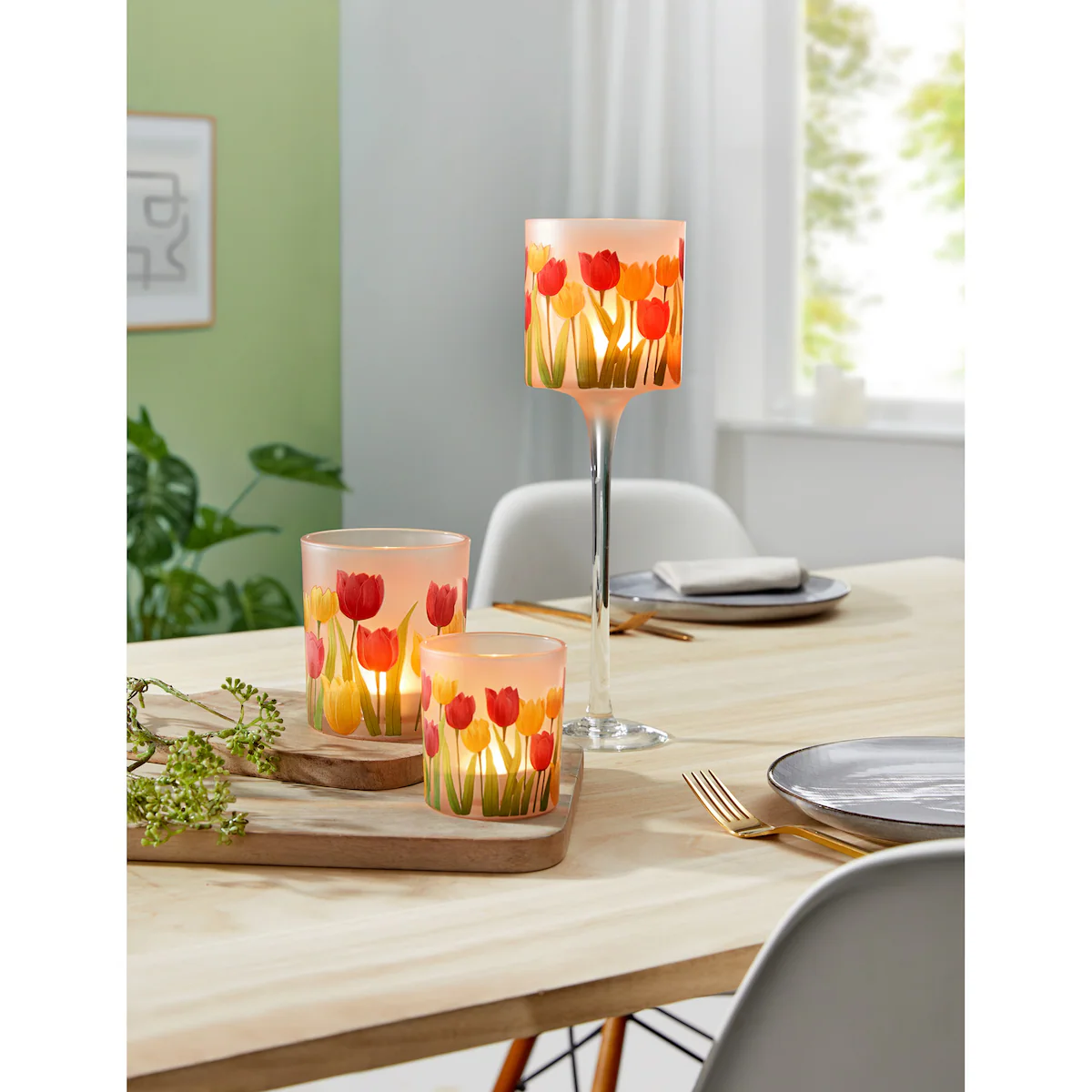 viva domo - Windlichter-Set „Tulpen“, 3-teilig