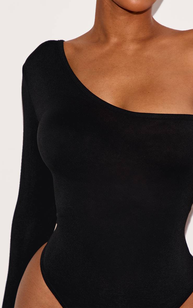 Noir Body En Jersey Moulant À Une Épaule Dénudée