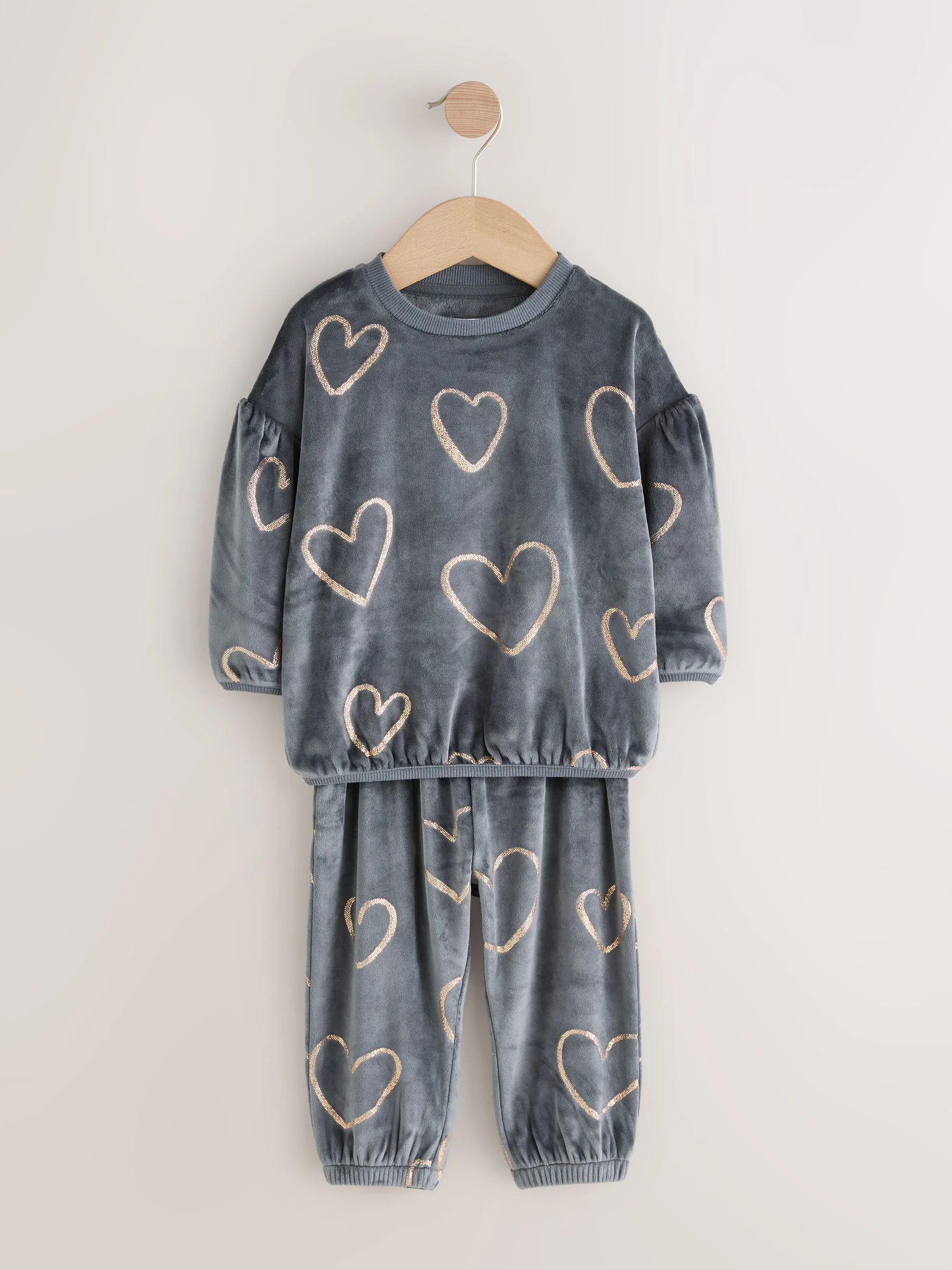 Metallic antracietgrijs hart - Behaaglijke fleece pyjama (9 mnd-16 jr)