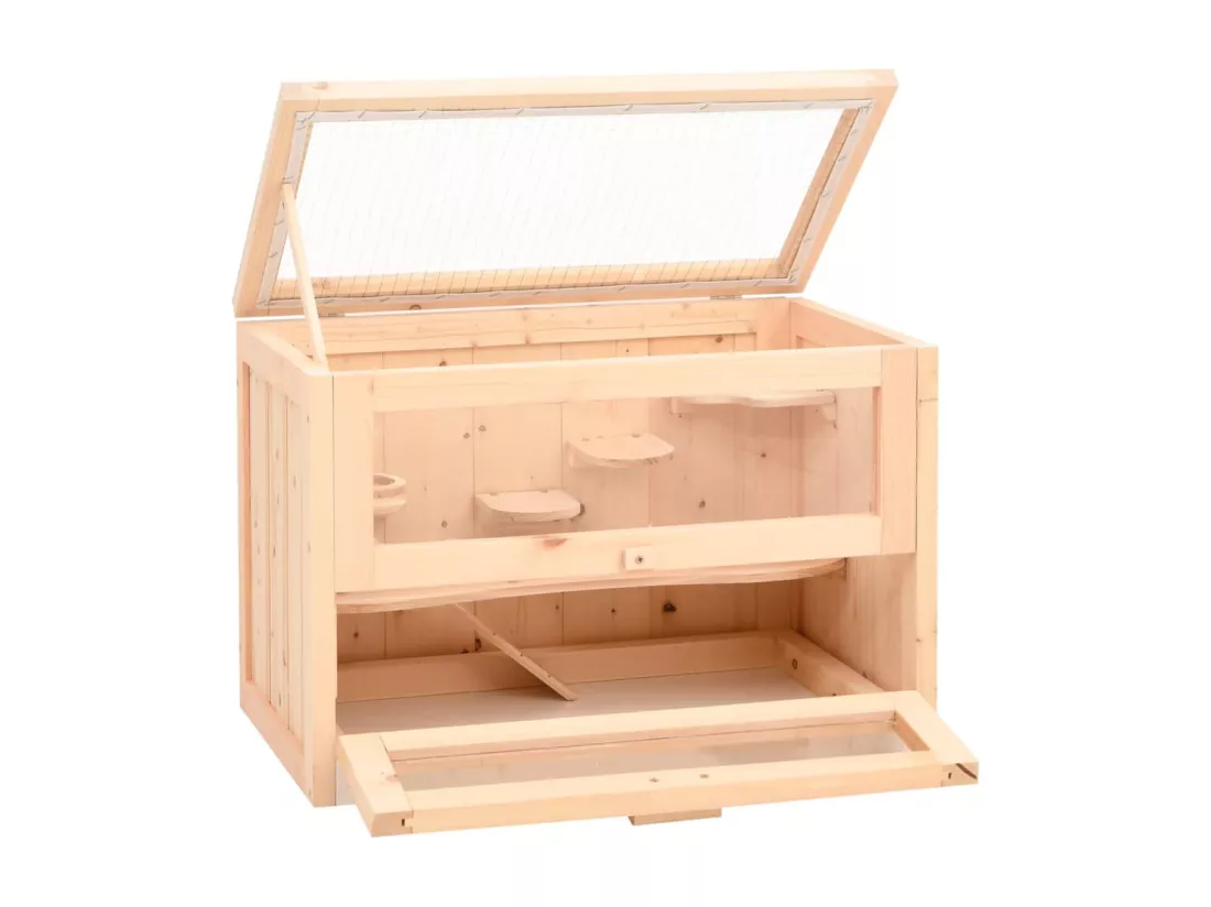 Cage à hamster 60x35,5x42 cm bois massif de sapin