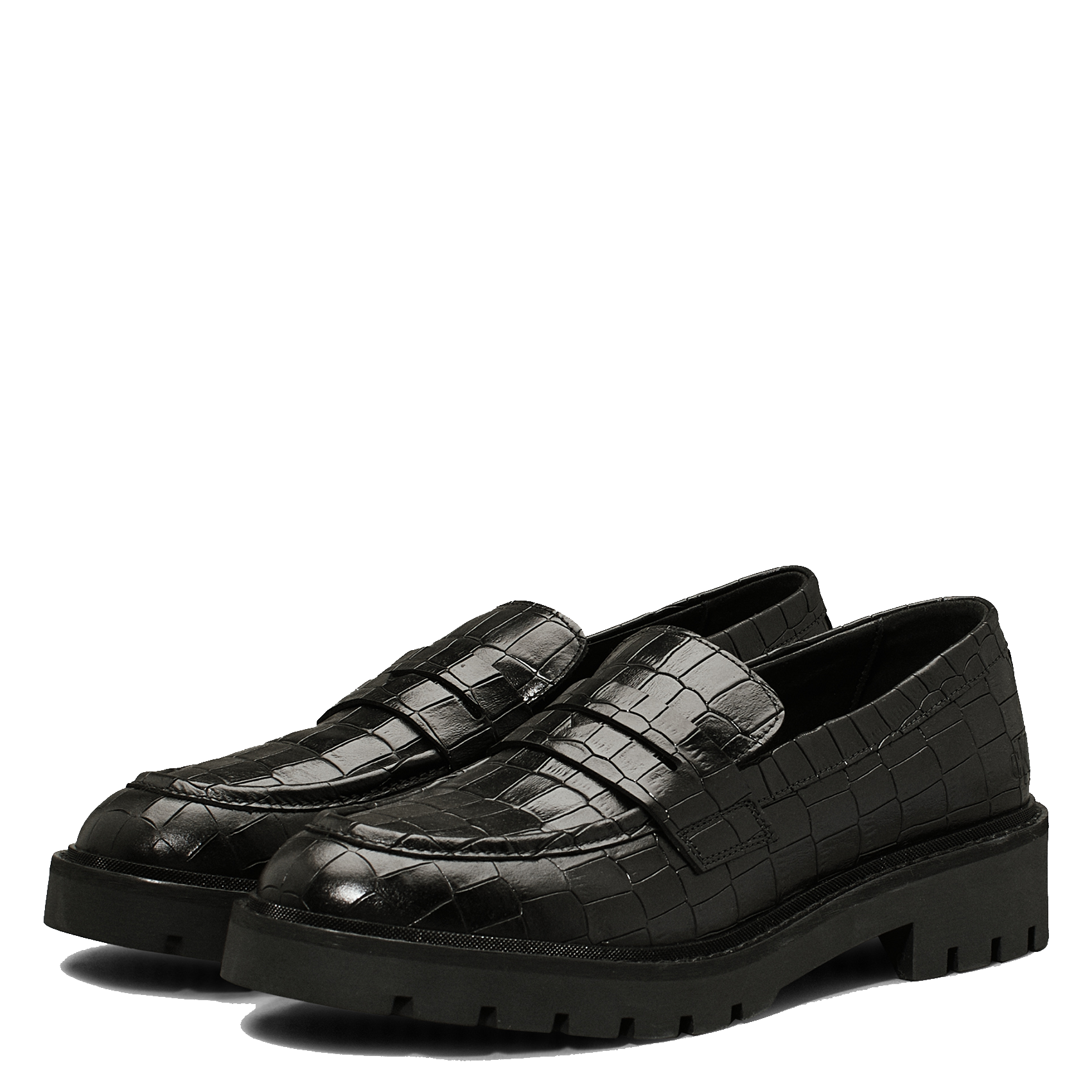 Moccassins en cuir embossés croco | Noir