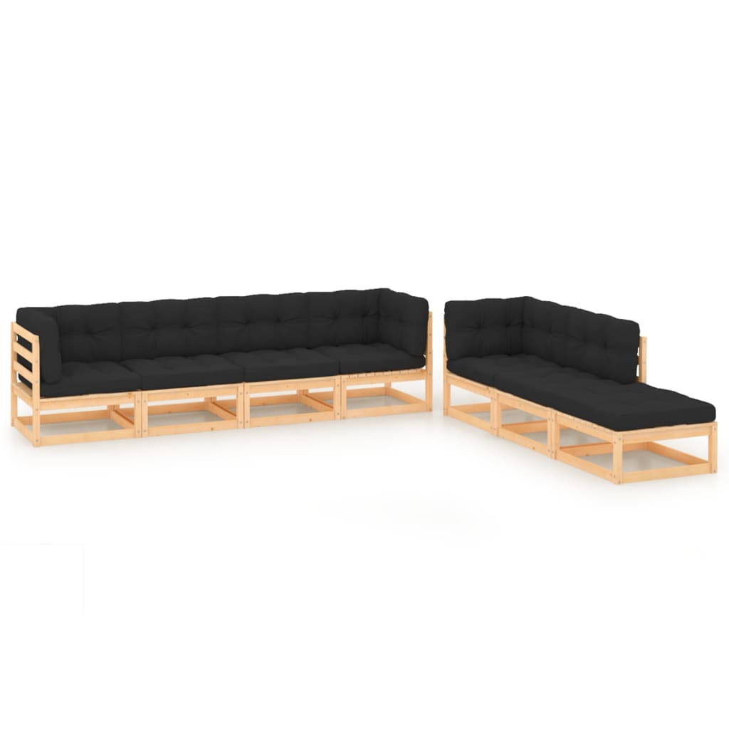 Salon de jardin meuble d'extérieur ensemble de mobilier 7 pièces avec coussins bois de pin massif