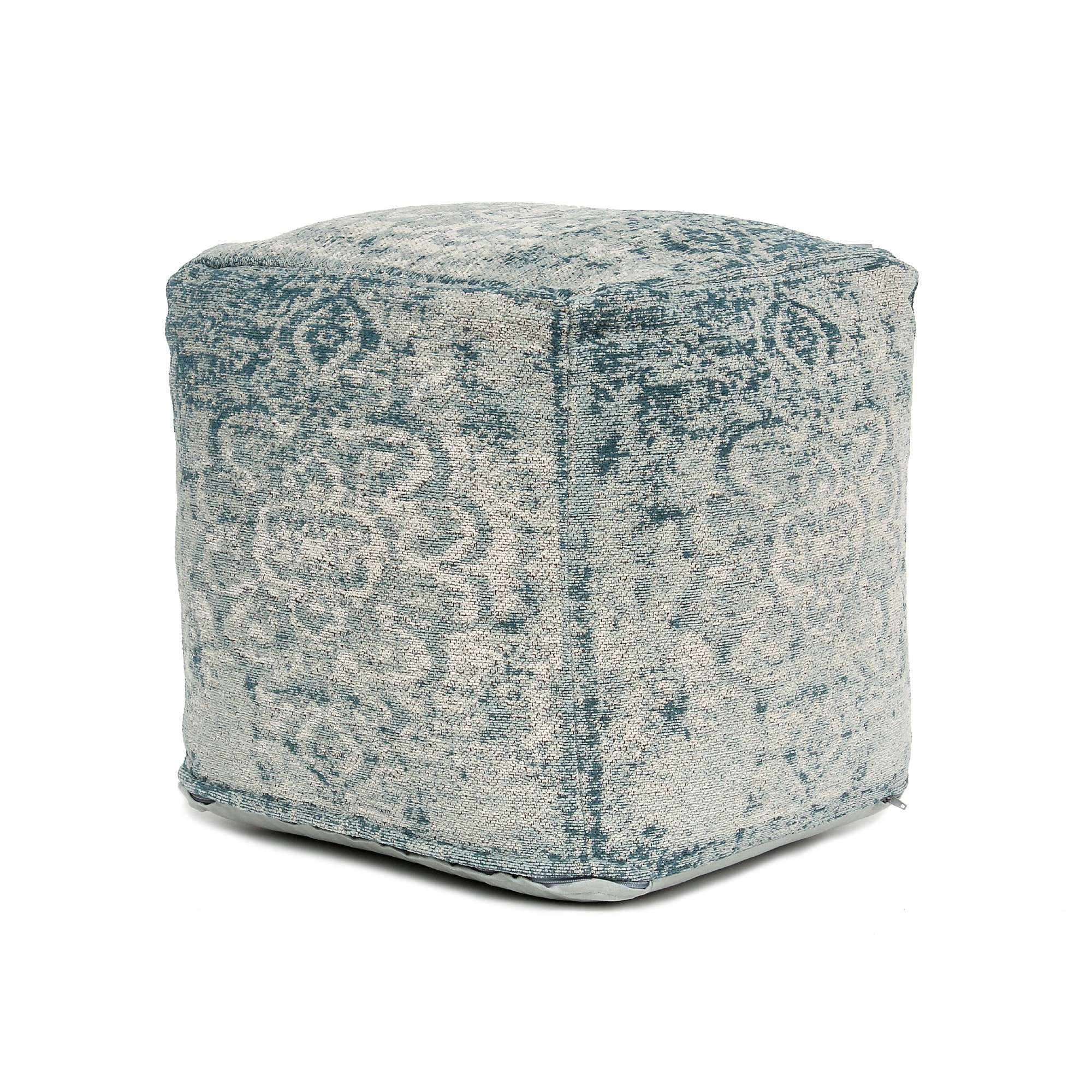 Pouf 'Mahani', cremeweiß, türkis, T 45 cm, B 45 cm, H 45 cm von fischer's lagerhaus