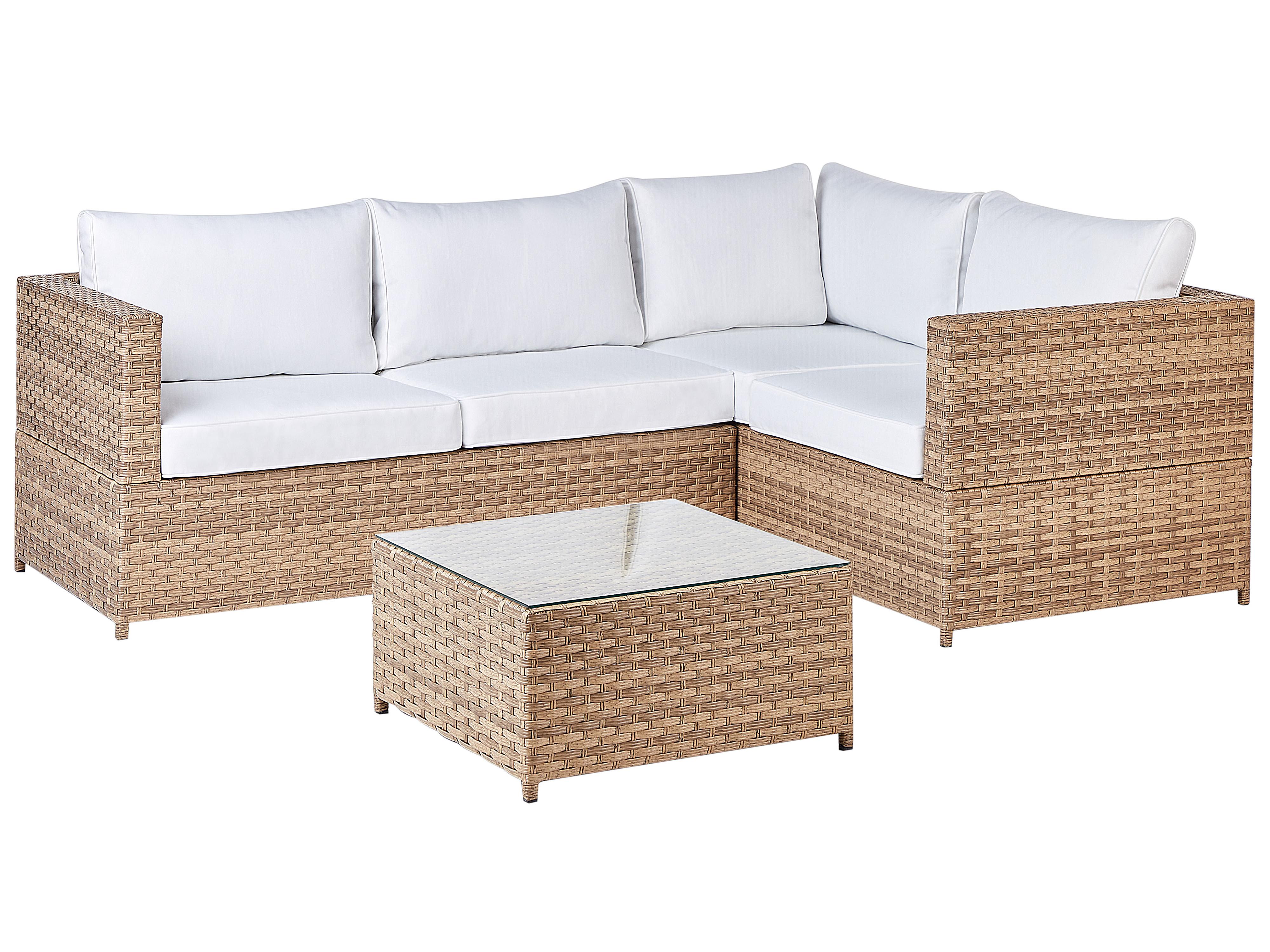 Tuin hoekloungeset met tafel 4-zits AVOLA linkszijdig PE rotan Gebroken wit