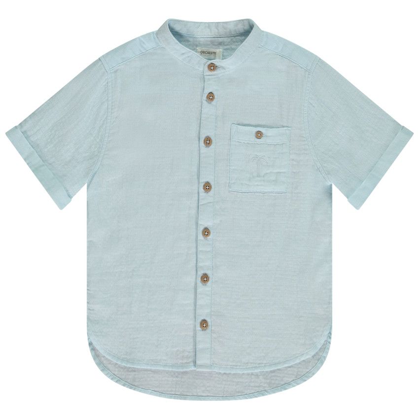 Chemise manches courtes en double gaz col mao pour garçon - Bleu