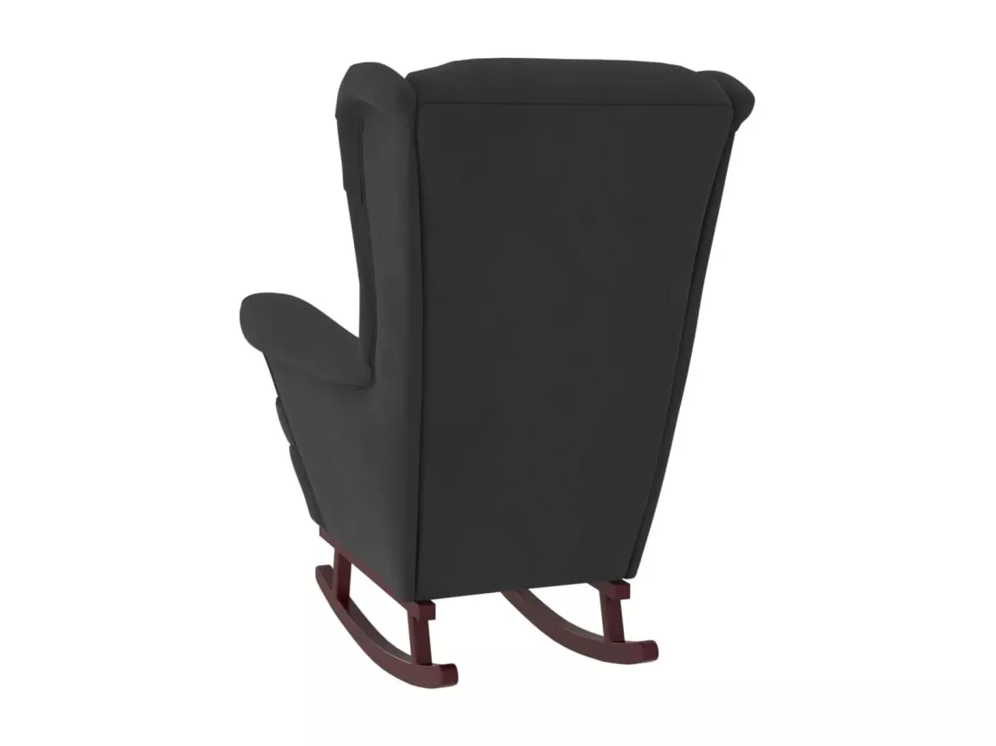 Chaise à bascule avec pieds en bois et tabouret Noir Velours