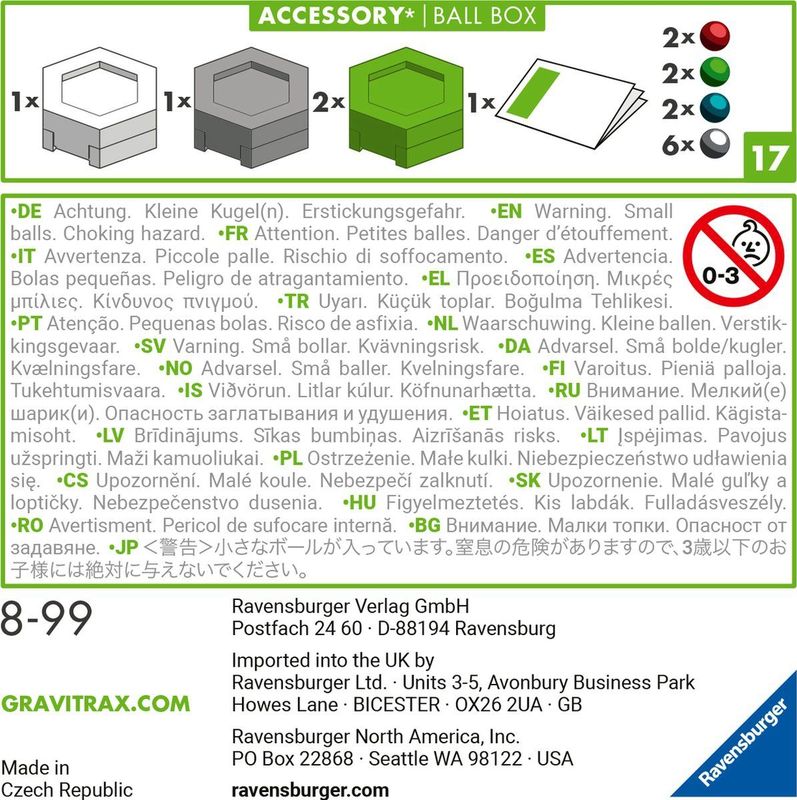 Ravensburger - GraviTrax Accessory Ball Box - Kunststof - Groen Grijs Wit - 16 Onderdelen