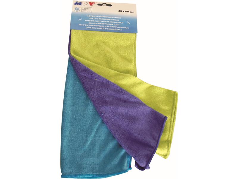 MSV Mikrofaser-Reinigungstuch 3 Stück, Blau/Grün/Violett Bodentuch aus Mikrofaser