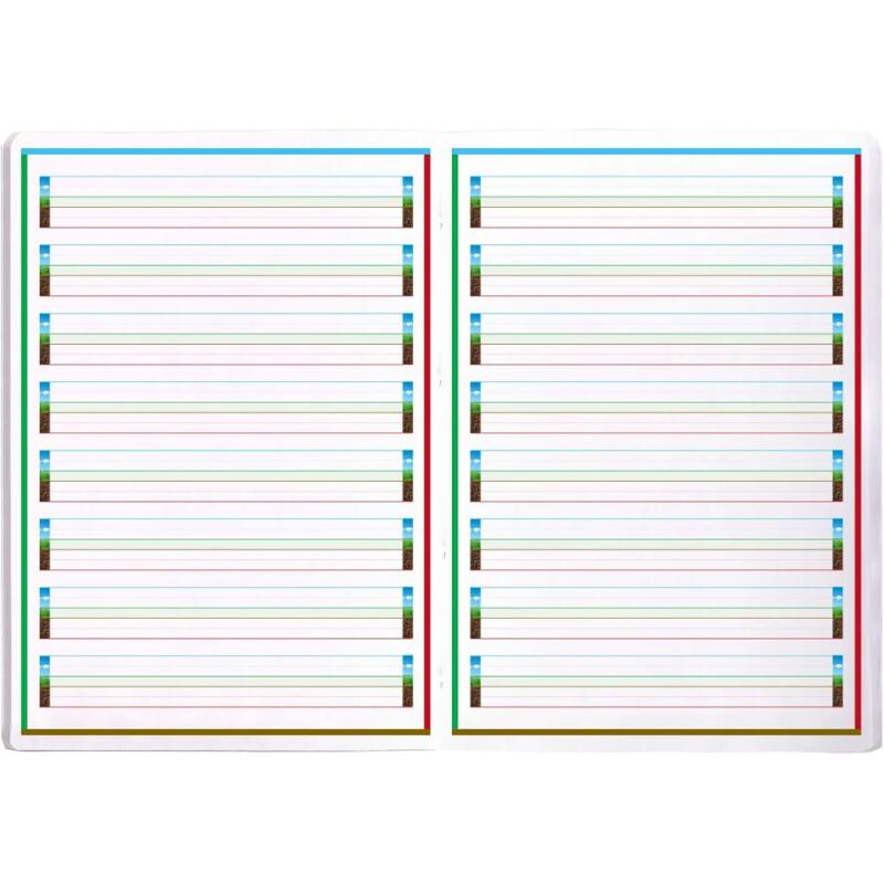 Cahier d'écriture piqué spécial Dys A4 48 pages cadre et lignes 4 couleurs Interligne 5 mm - Assortis