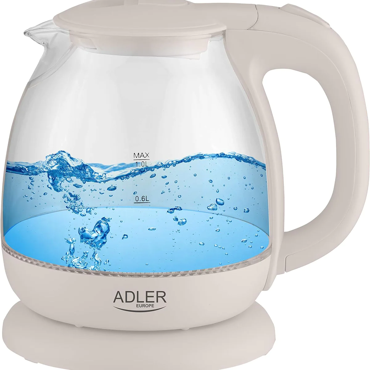 bouilloire électrique en verre de 1L 1100W beige Adler