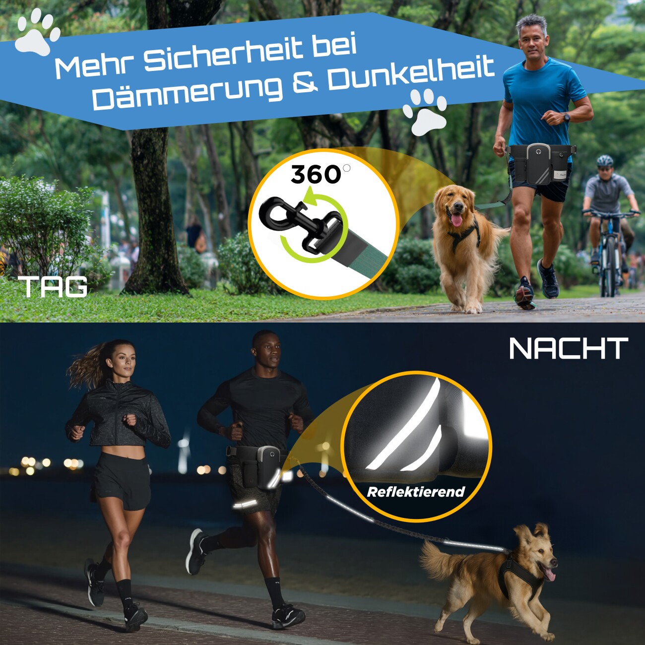 Petsation Joggingleine mit Bauchgurt & Rückdämpfer