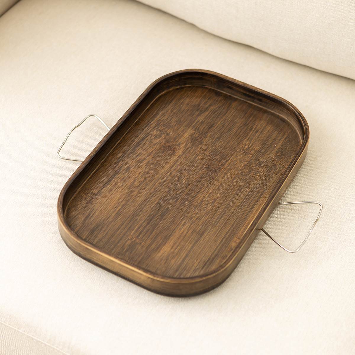 (33x22cm) Bambus Mini Sofa Tablett Faltbarer Servier Clip Tisch Couch Armlehnen Ablage - Braun