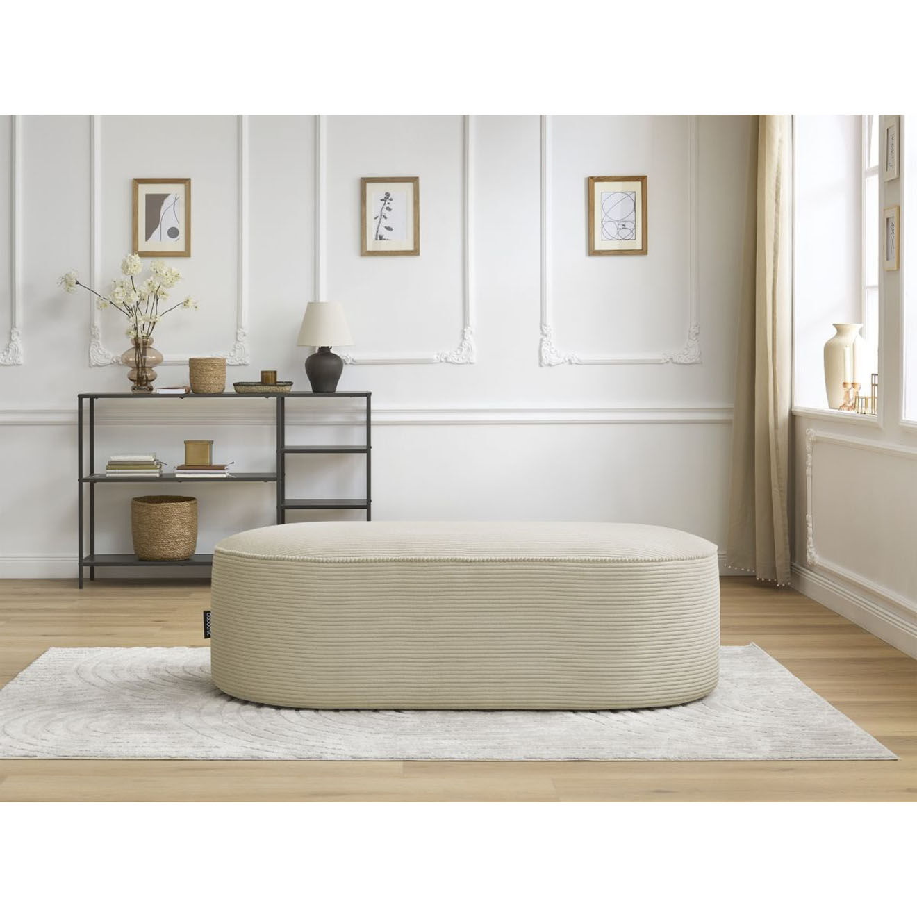 Bobochic Pouf pour canapé modulable en Velours côtelé Rousseau beige - 140x70x45 cm