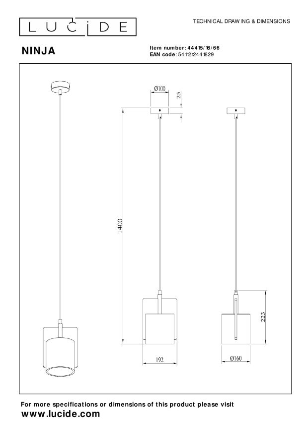 Lucide NINJA Hanglamp - Roze