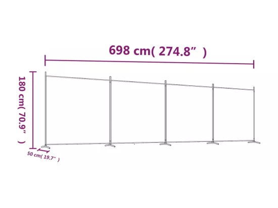 Cloison de séparation 4 panneaux Marron 698x180 cm Tissu