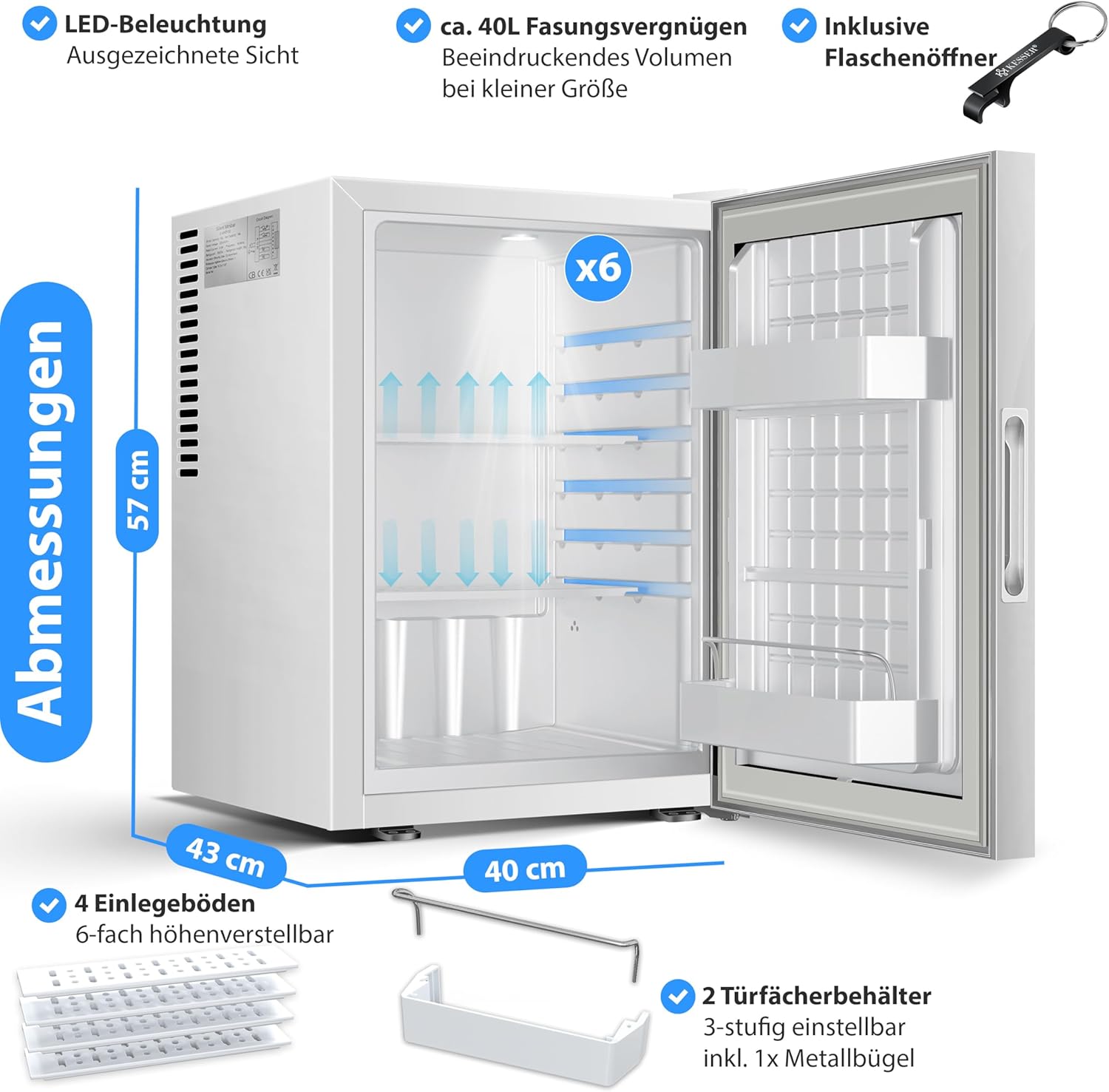 KESSER® Mini réfrigérateur avec Serrure, Mini Bar de 40 l, Silencieux, 22 DB, verrouillable, Chambre à Coucher, butée de Porte Amovible, env. 4 à 16 °C, Hauteur 57 cm, éclairage intérieur