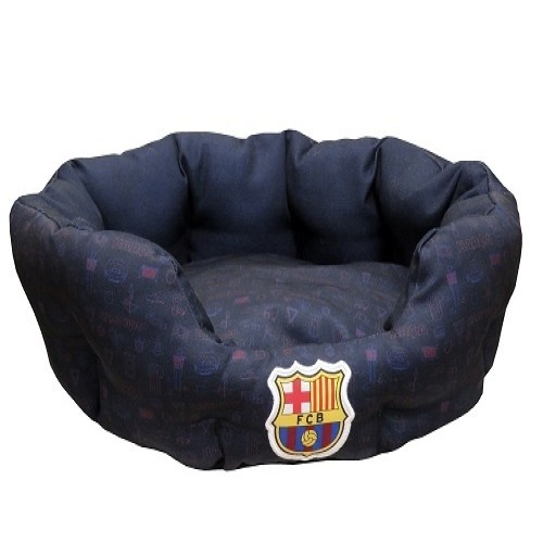 Cama para cachorro com tema do estádio do FC Barcelona, azul.