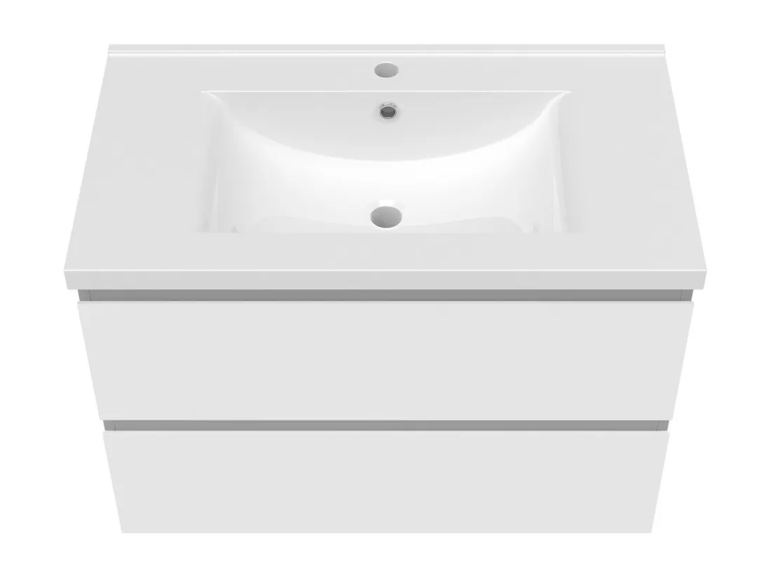 AICA Ensemble meuble Salle de Bain 80cm blanc avec 2 colonnes, simple vasque et Led miroir dimmable avec 3 couleurs, Bluetooth et 3X grossissement.
