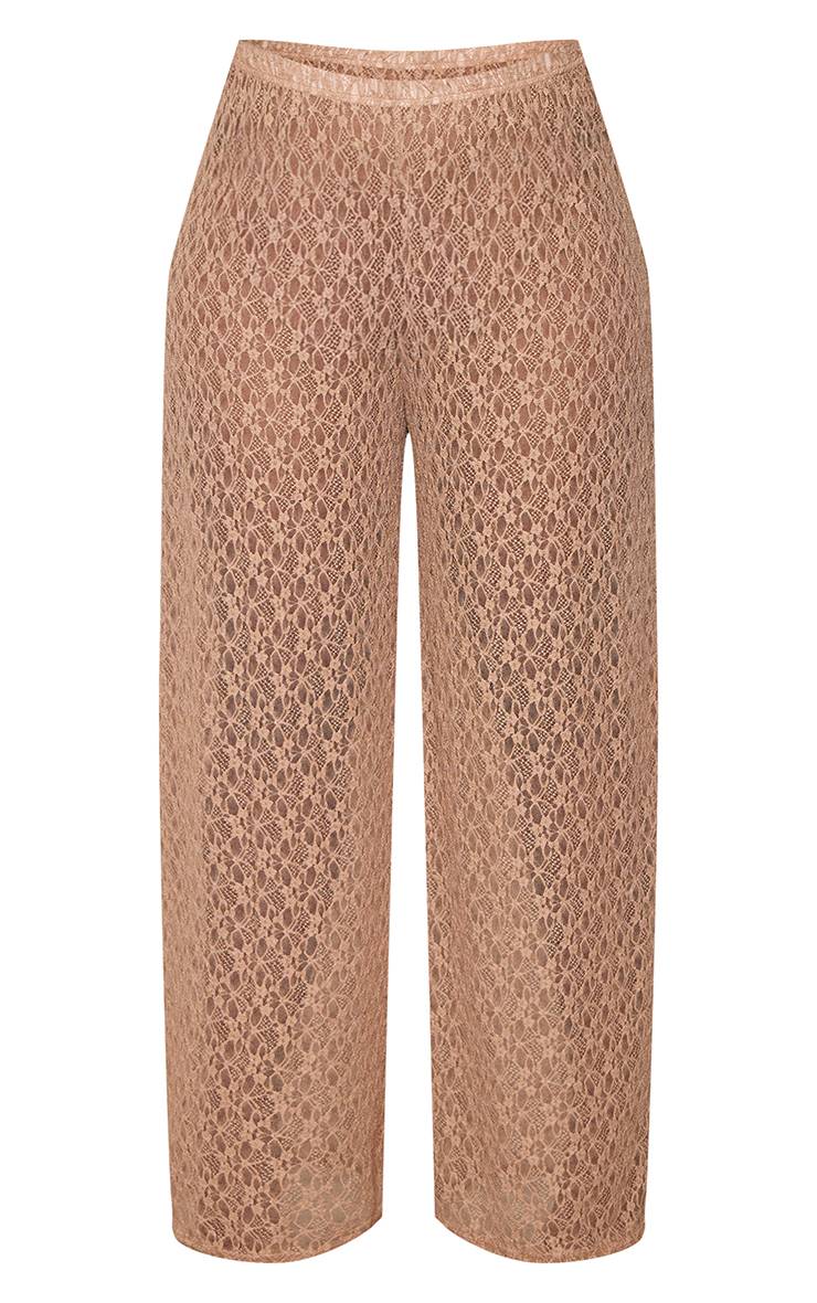 Moka Pantalon Large En Dentelle Texturée Grande Taille
