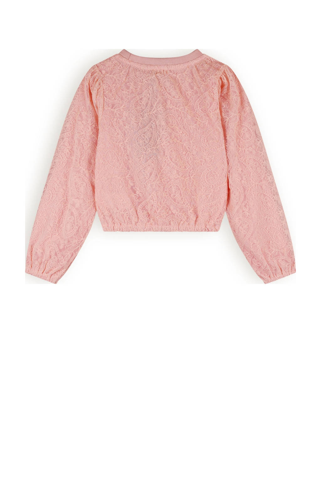 NONO top Tylia met paisleyprint en kant lichtroze