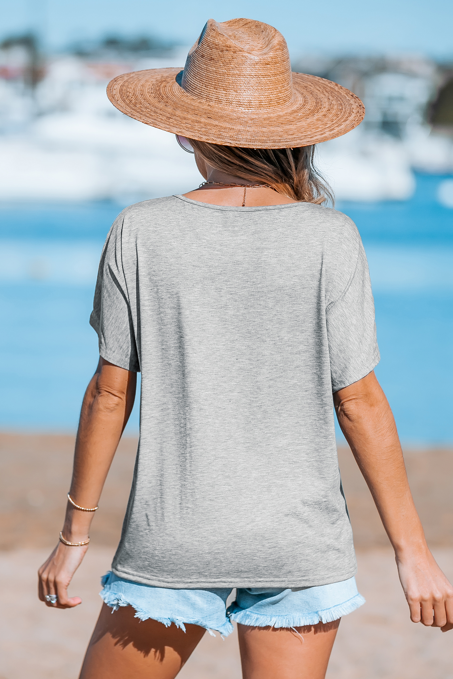 T-shirt gris ample à manches courtes