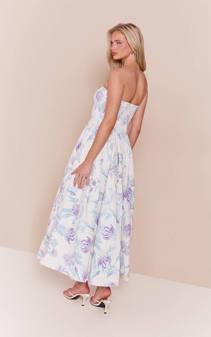 Lilas Robe Patineuse Mi-longue Bandeau Froncée En Tissu Tissé À Imprimé Floral