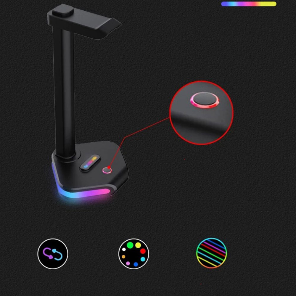 Gaming Kopfhörer Halterung Ständer für Over-Ear Headset und Handy   RGB Beleuchtung - Schwarz