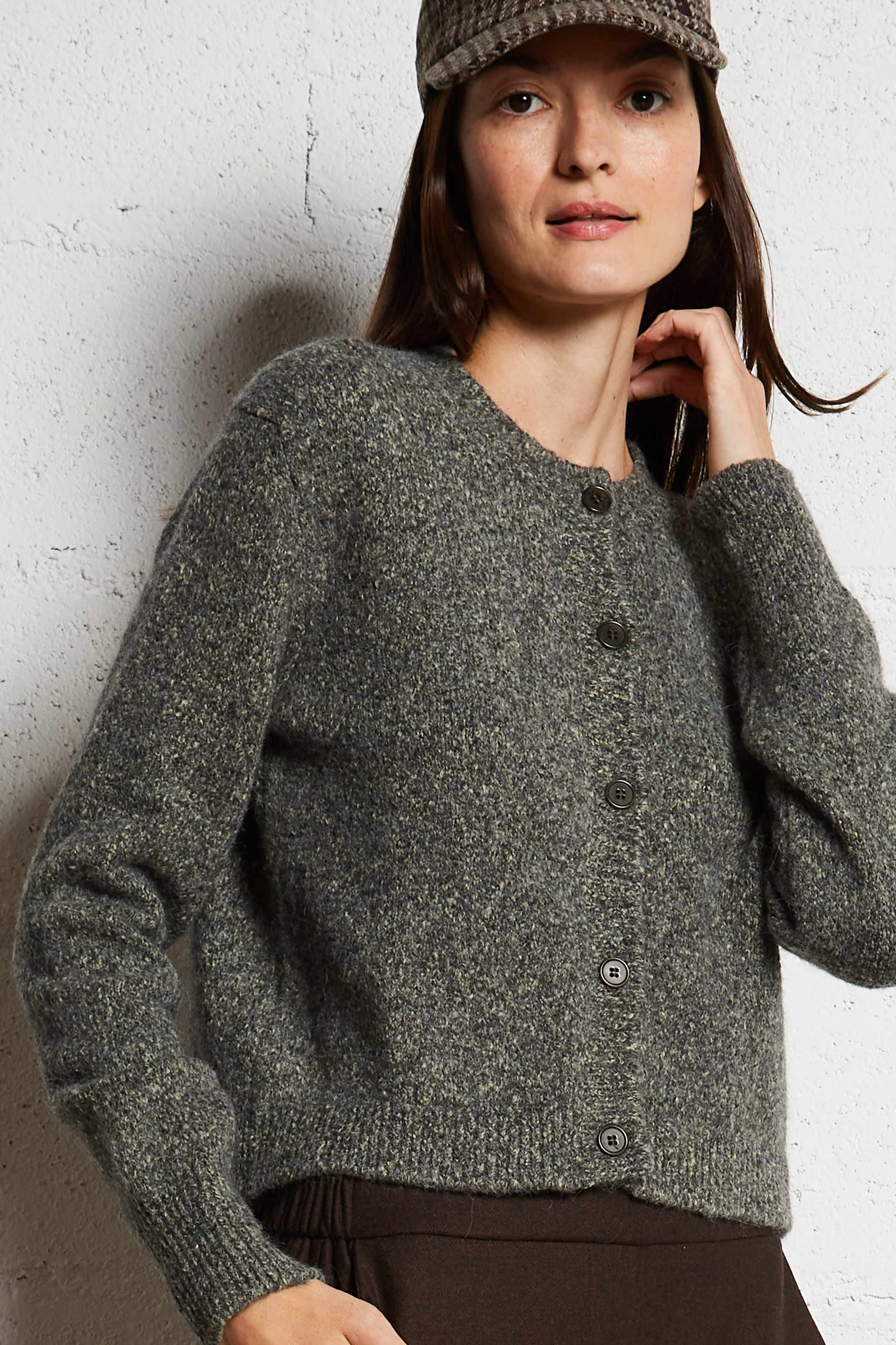SPIKE - Gilet droit col rond en maille mélangée | Multicolore