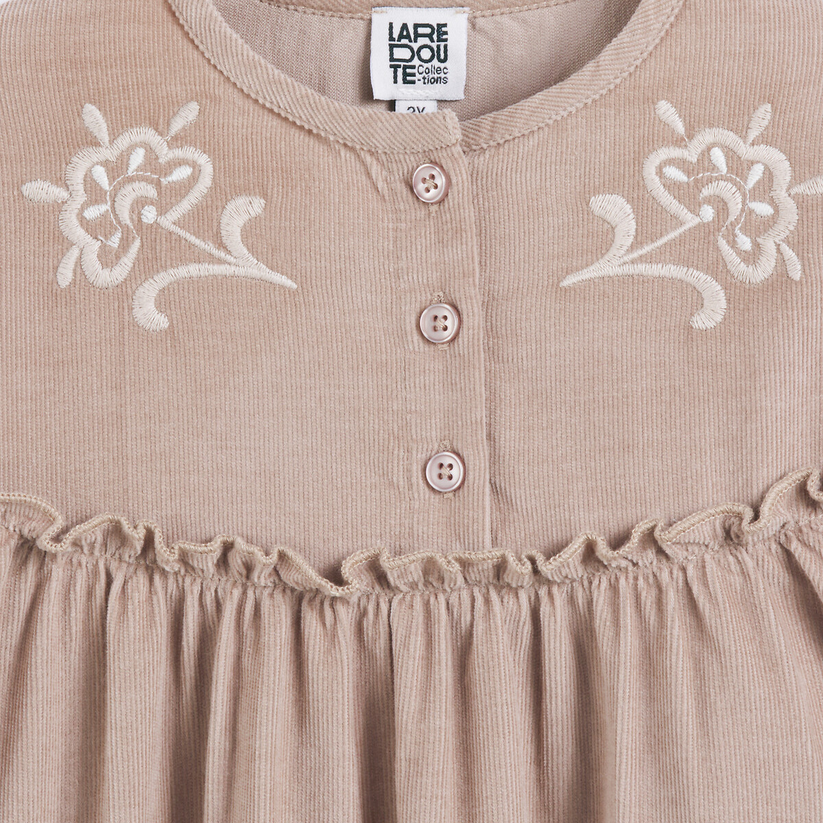 COLEÇÃO LA REDOUTE<br>Vestido de veludo de mangas compridas com motivos bordados