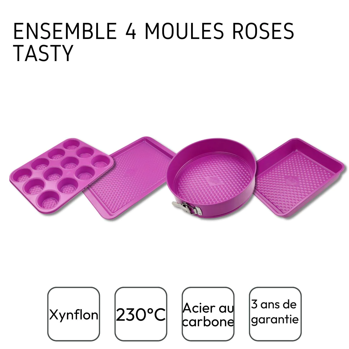 Ensemble de 4 moules fuchsia Pâtisserie Tasty