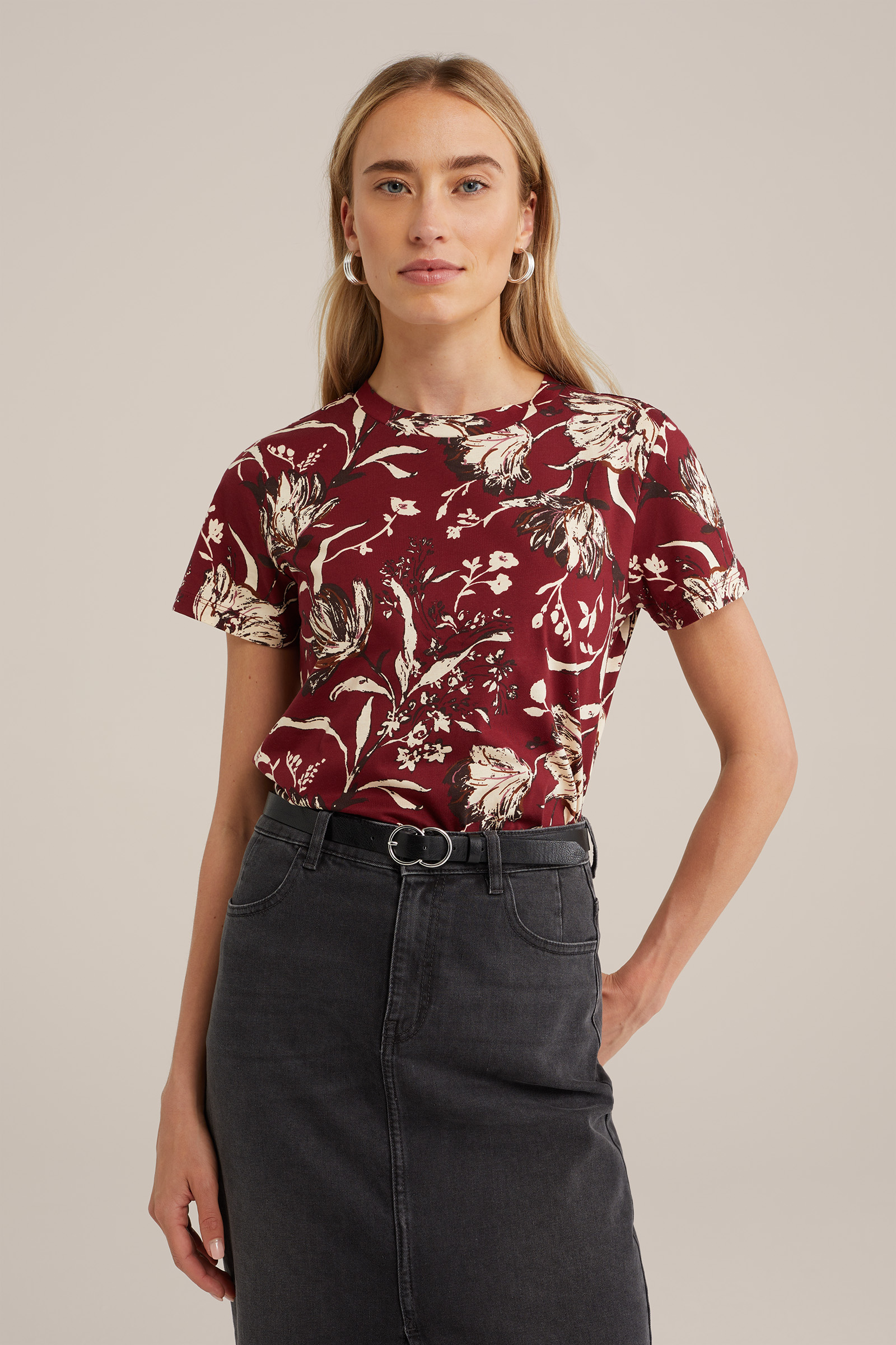 T-shirt met dessin WE Fashion Donkerrood