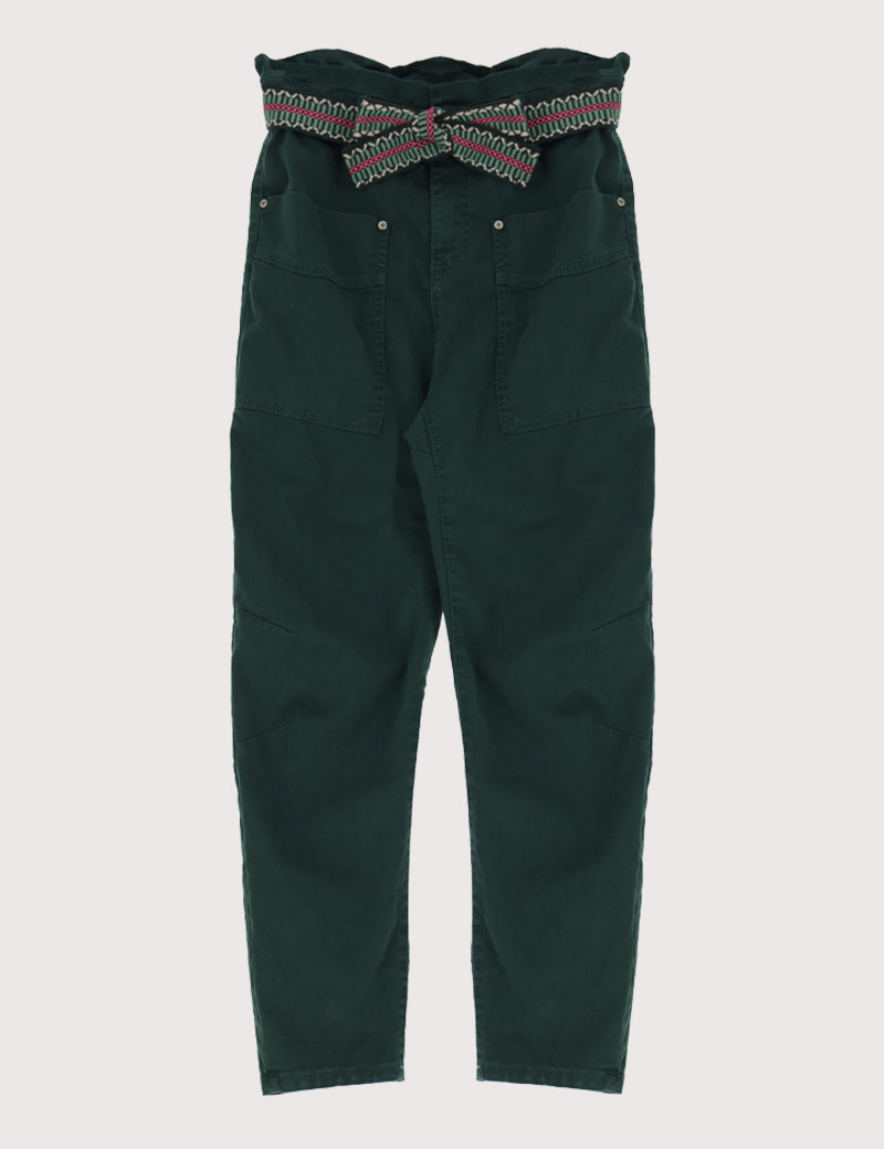 PLEASE PANTALON FEMME COUPE CARROT CEINTURE VERT