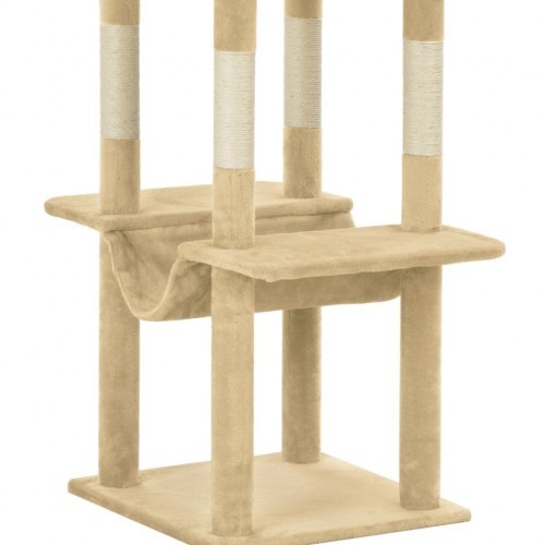 Arranhador bege para gatos com sisal.