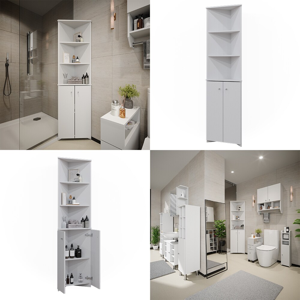 Vicco Badschrank Fynn Weiß 36 x 175 cm Eckschrank 2 Türen