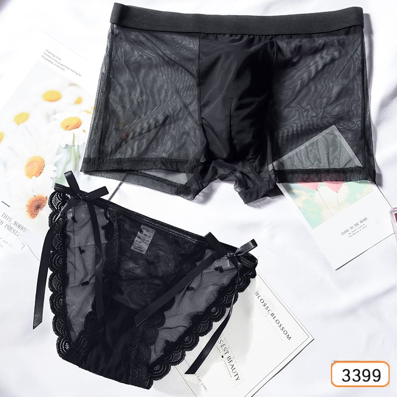 Pancherry - Matching set voor koppels: mesh boxershort + panty