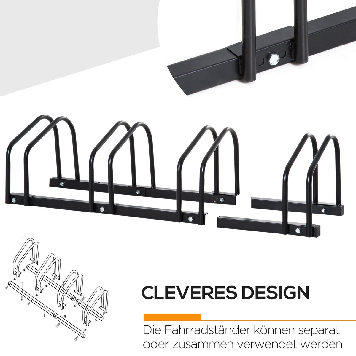 HOMCOM Fietsendrager, Weerbestendig, Duurzaam, Geschikt voor maximaal 4 fietsen, 110 x 33 x 27 cm, Staal, Zwart