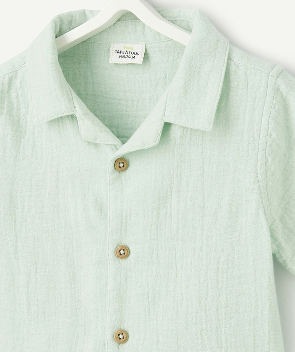 chemise manches courtes en gaze de coton bio vert d'eau