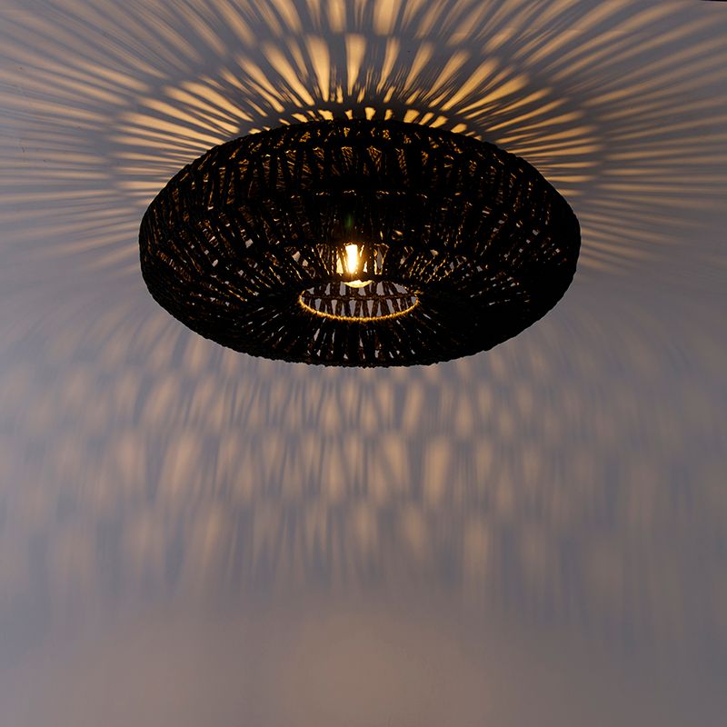 Retro plafondlamp zwart touw 50cm - Lina