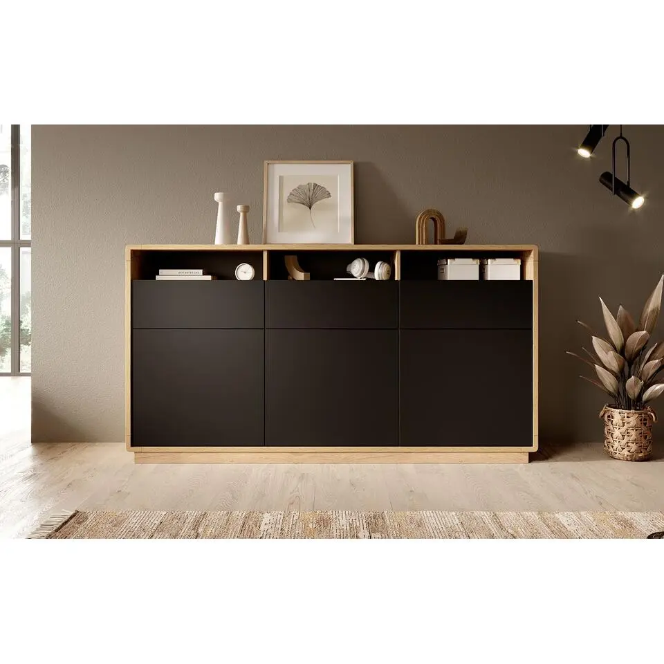 Meubella - Dressoir Acuna - Mat zwart - Eiken - 180 cm