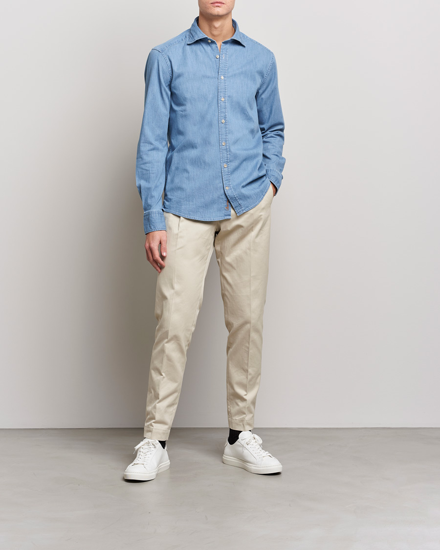 Stenströms Slimline Garment Washed Shirt Light Denim