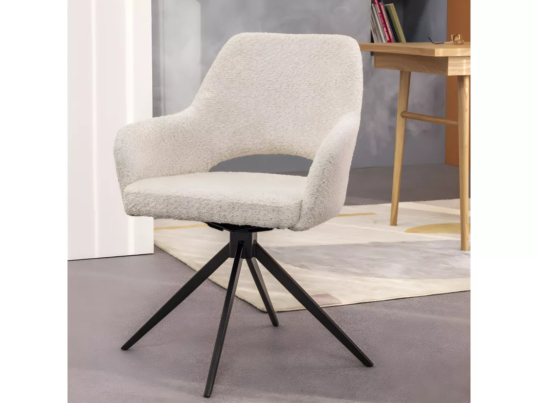 Ivar - Chaise de bureau en tissu bouclette et métal : Couleur - Écru chiné
