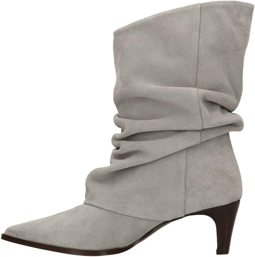Manfield Dames Grijze suède slouchy enkellaarsjes