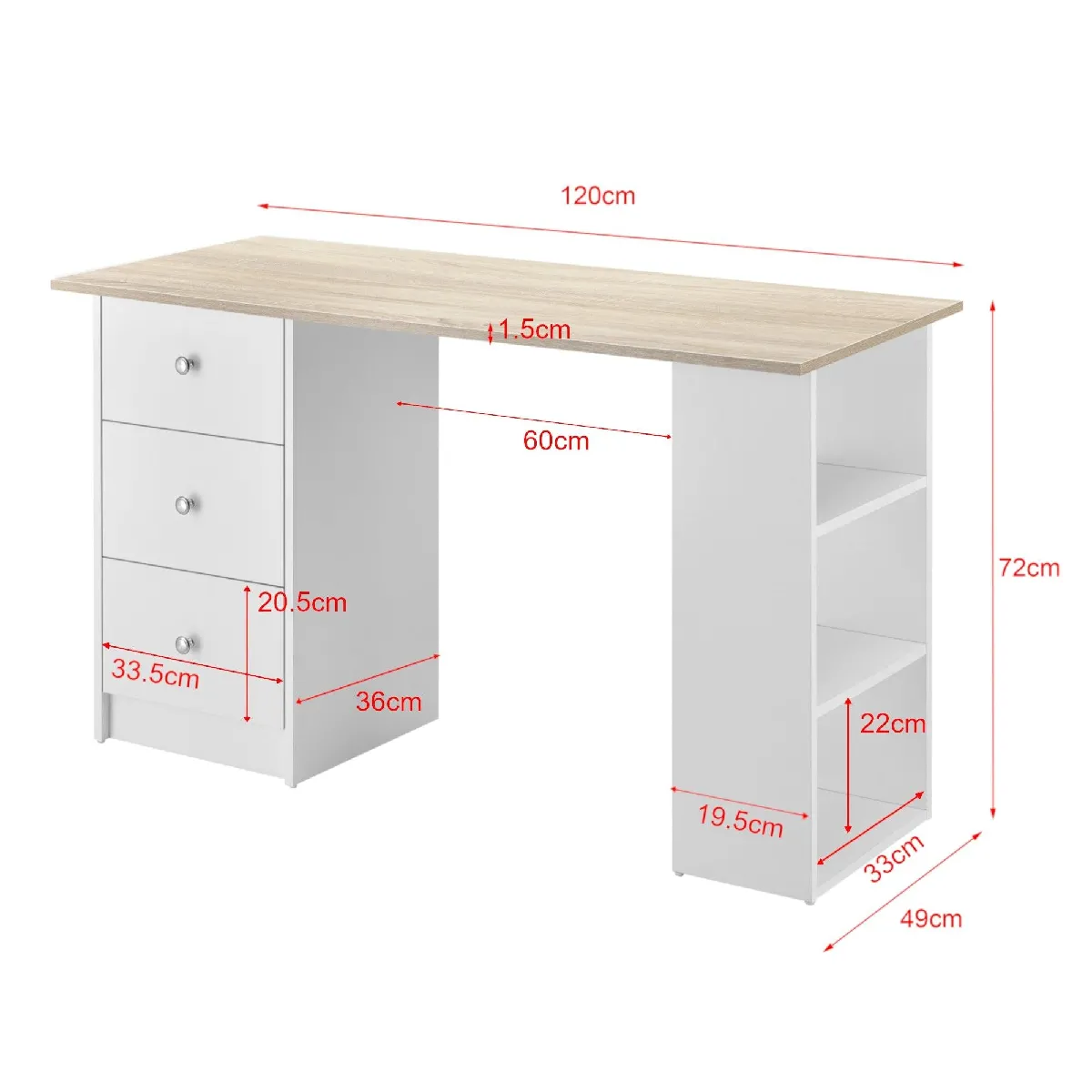 Bureau informatique Helloshop26 - 120 cm - Blanc & Bois
